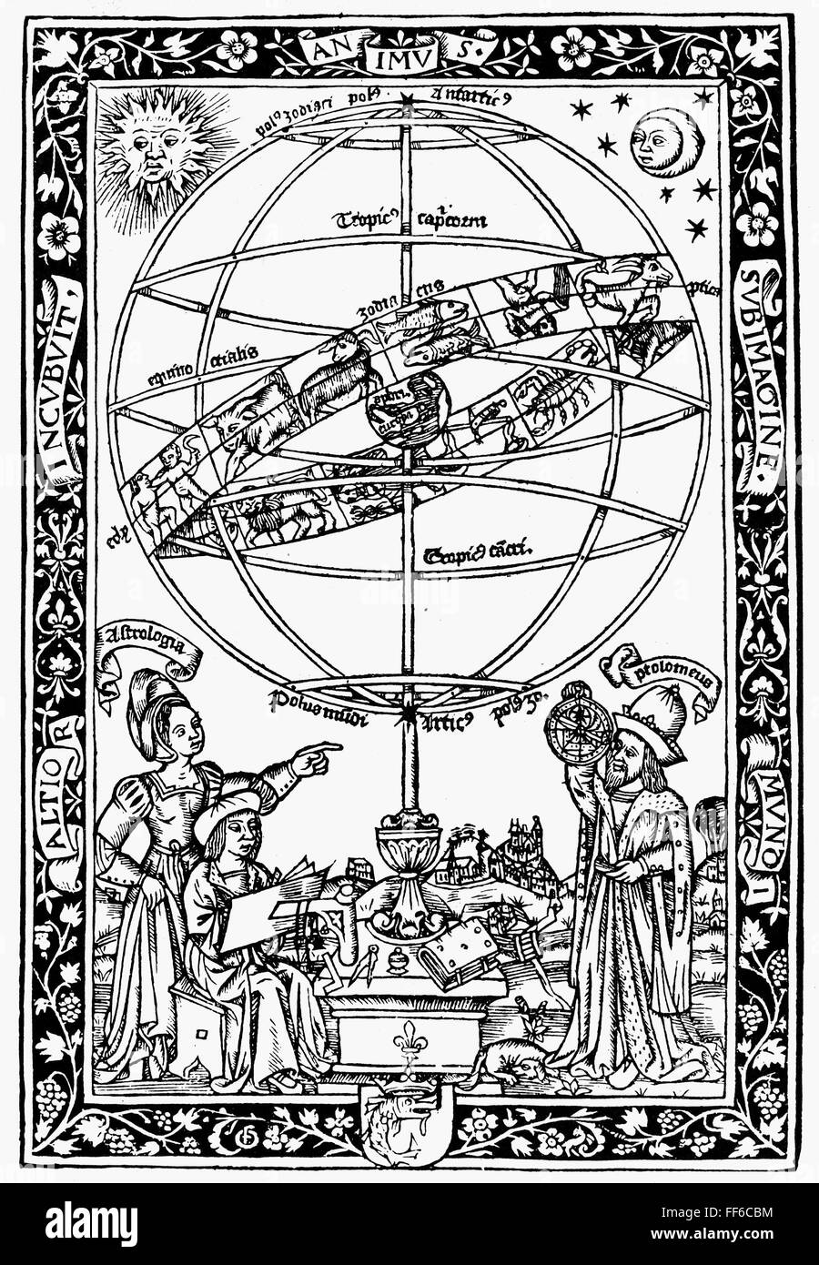 ARMILLARY SPHERE, 1531. /nJohannes de Sacrobosco's 'Textus de sphaera,' published in Paris. Woodcut, 1531. Stock Photo