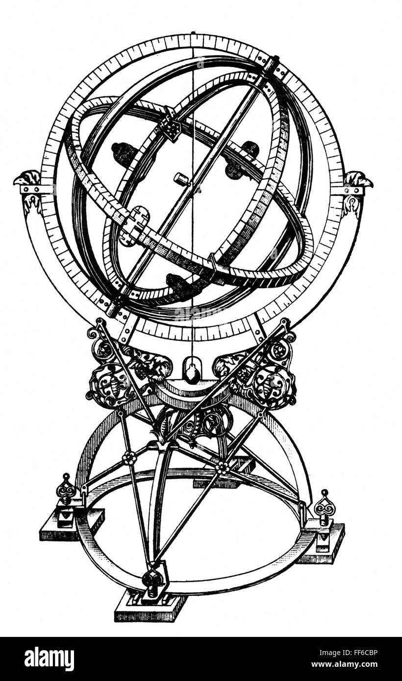 ARMILLARY SPHERE. /nTycho Brahe's equatorial armillary sphere. Stock Photo