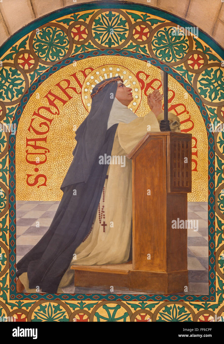 JERUSALEM, ISRAEL - MARCH 5, 2015: The paint of Saint Catharine of Siena in st. Stephens church from year 1900 by Joseph Aubert. Stock Photo