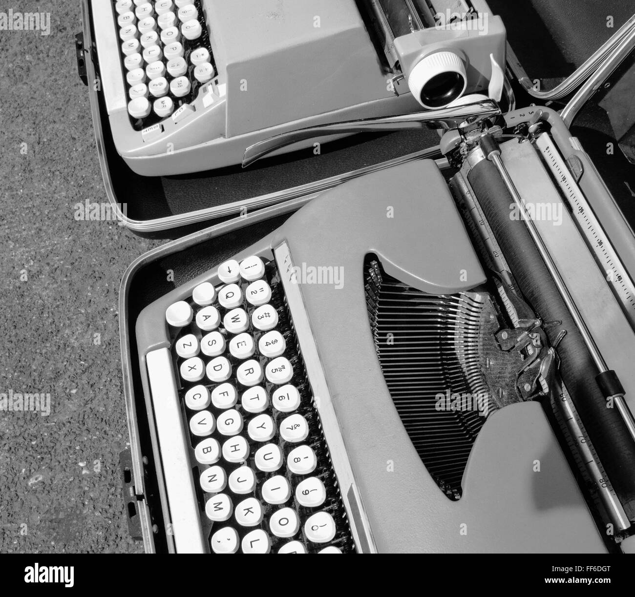 Two typewriters on a market stall in Fremont Market, Seattle. Stock Photo