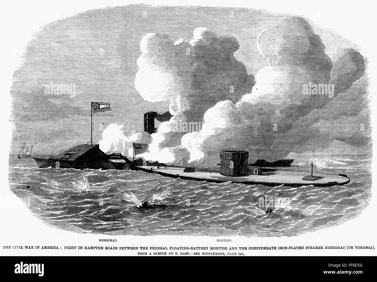 MONITOR AND MERRIMACK. /nThe engagement between the 'Monitor' and the 'Merrimack,' at Hampton