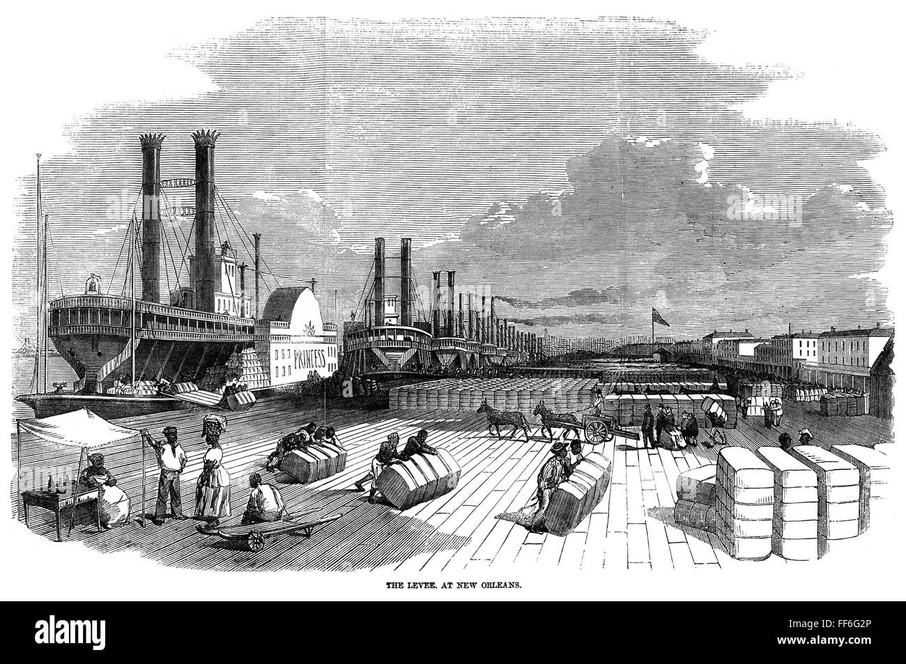 NEW ORLEANS, c1858. /nBlack slaves trundling cotton bales on the levee