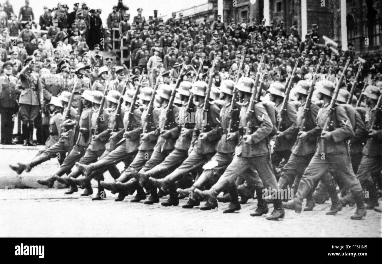 GERMANY SOLDIERS, 1939. /nGerman soldiers goosestepping in Berlin