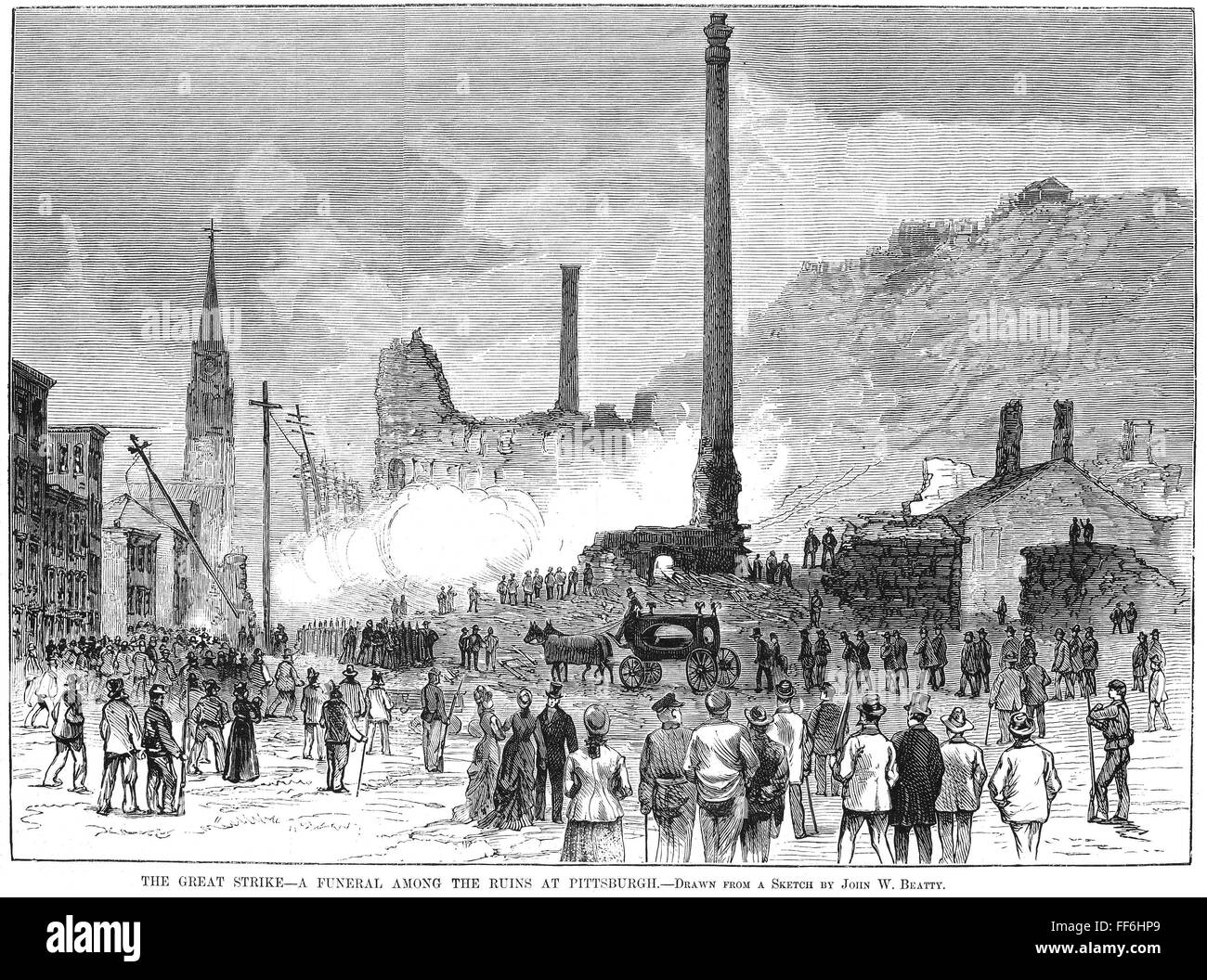 GREAT RAILROAD STRIKE, 1877. /nA funeral among the ruins at Pittsburgh ...