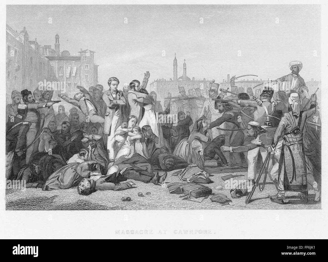 INDIA: SEPOY REBELLION, 1857. /n'Massacre at Cawnpore.' Steel engraving, English, 1859. Stock Photo