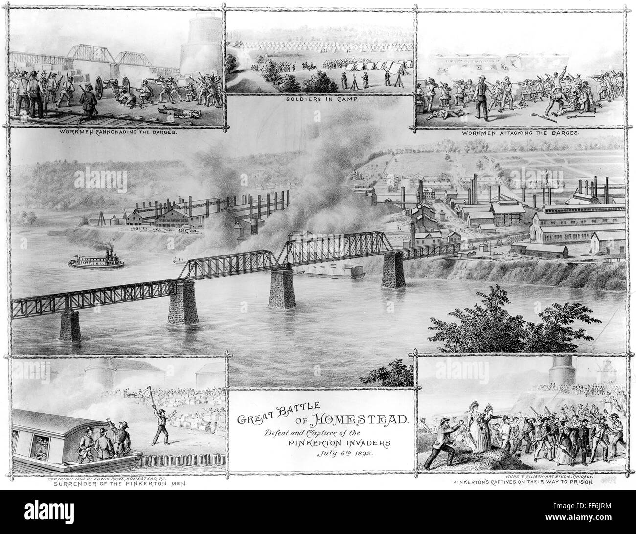 HOMESTEAD STRIKE, 1892. /nLithograph, 1892, by Kurz & Allison. Stock Photo