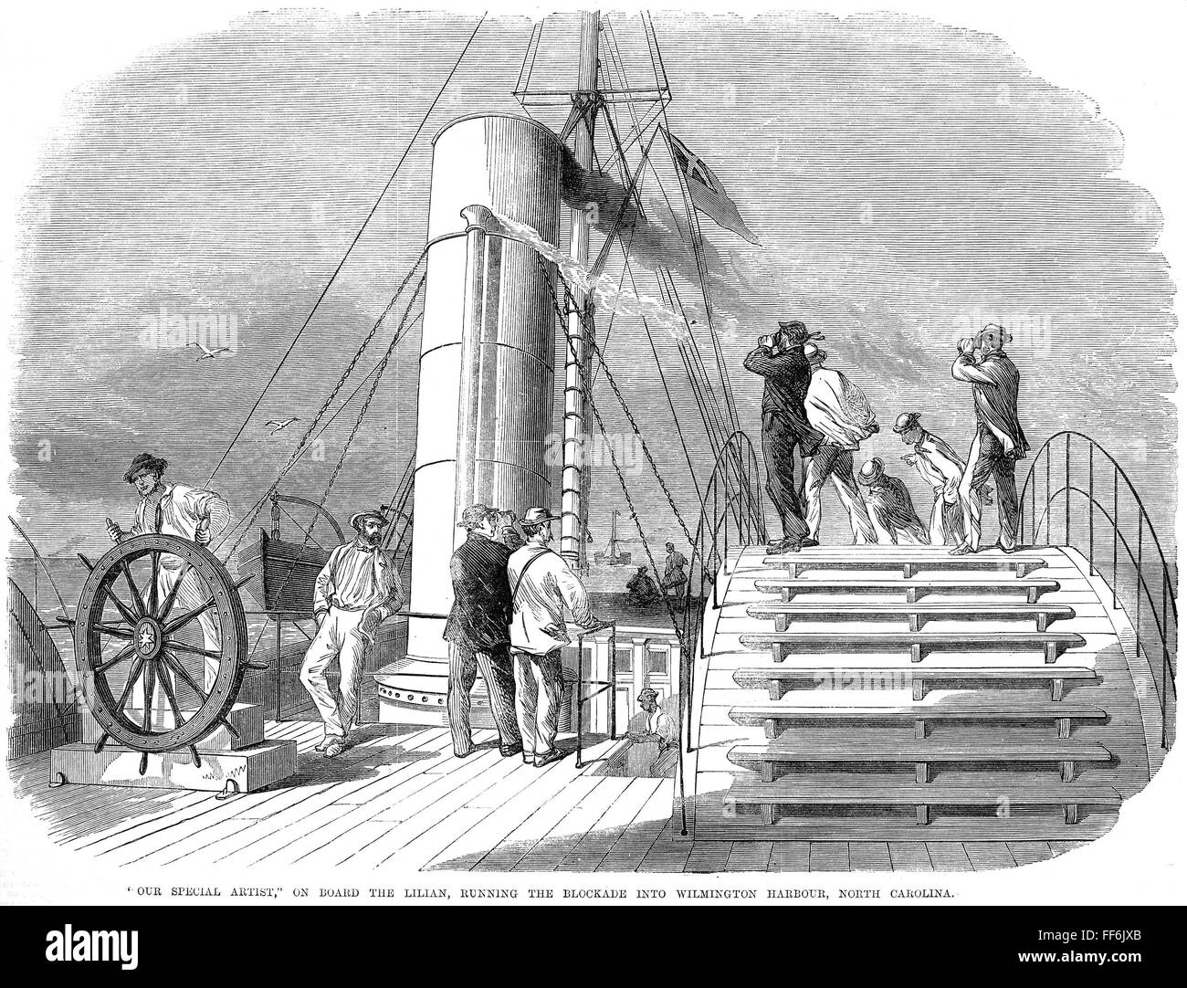 CIVIL WAR BLOCKADE, 1864. /nScene on board the Confederate blockade