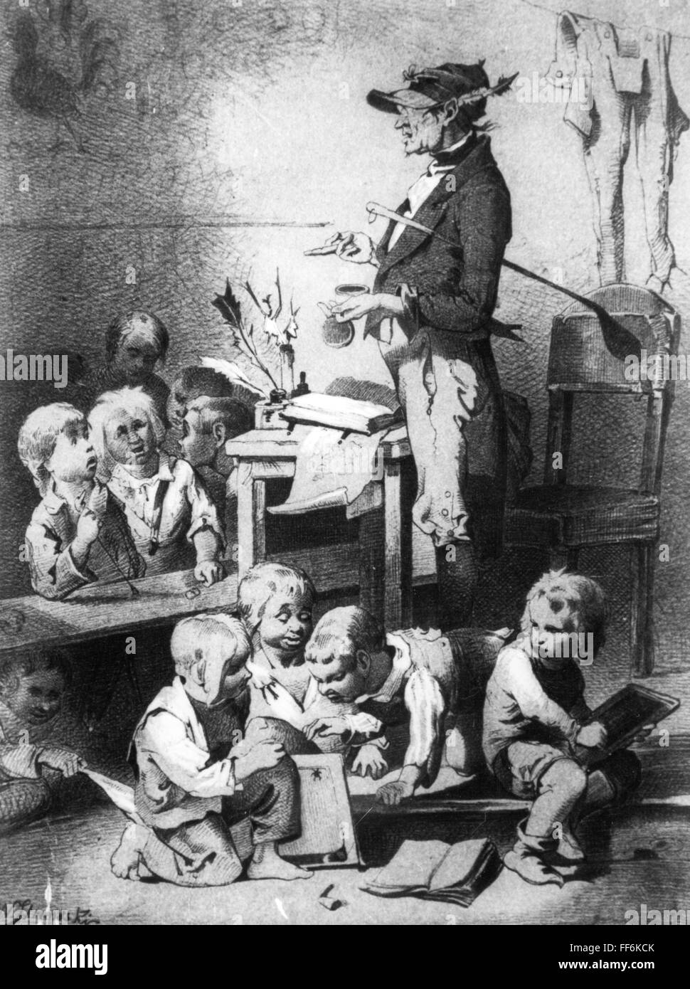 pedagogy, school / lessons / discipline, 'Der terminus technicus' (The Technical Term), lithograph, out of: 'Düsseldorfer Monatshefte', Düsseldorf, 1854, Additional-Rights-Clearences-Not Available Stock Photo