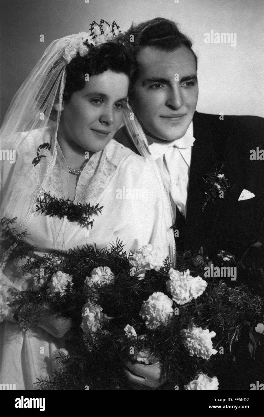 people, wedding, bridal couple, portrait, Hof, circa 1955, Additional ...