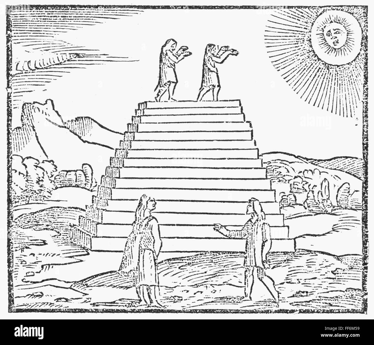 Peruvian Rising Sun PERU: SUN WORSHIP. /nPeruvians worshipping the sun. Woodcut from the ...