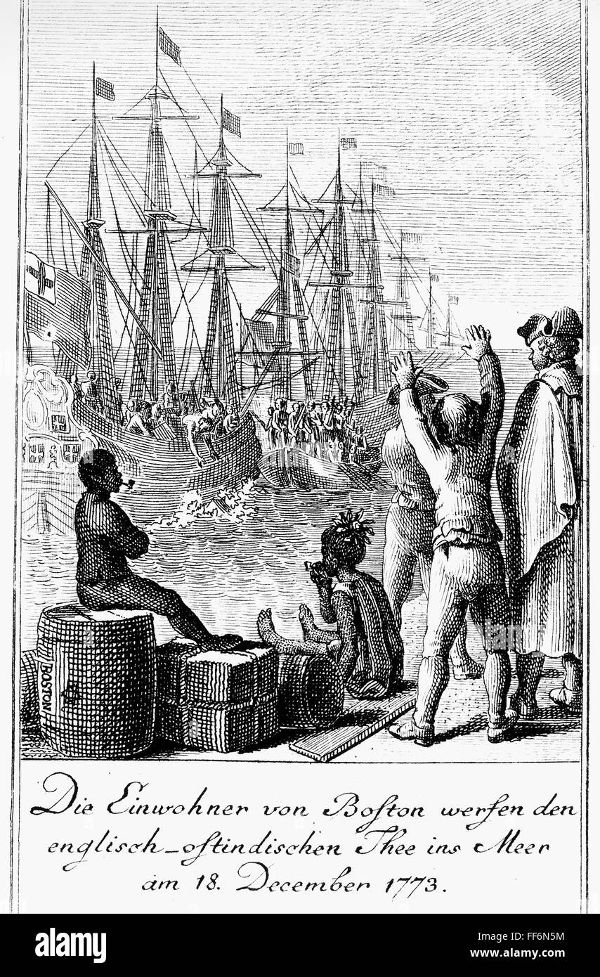 BOSTON TEA PARTY, 1773./nLine engraving, German, 1784. Stock Photo