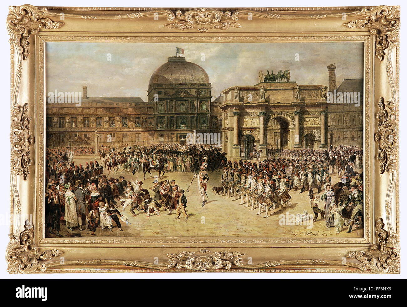 military, France, French Imperial Guard, parade in front of the Louvre, 1810, copy of a painting by Hippolyte Bellange & Adrien Dauzats, copy made in 1852, oil on canvas, 'Un jour de revue sous l' Empire', Additional-Rights-Clearences-Not Available Stock Photo