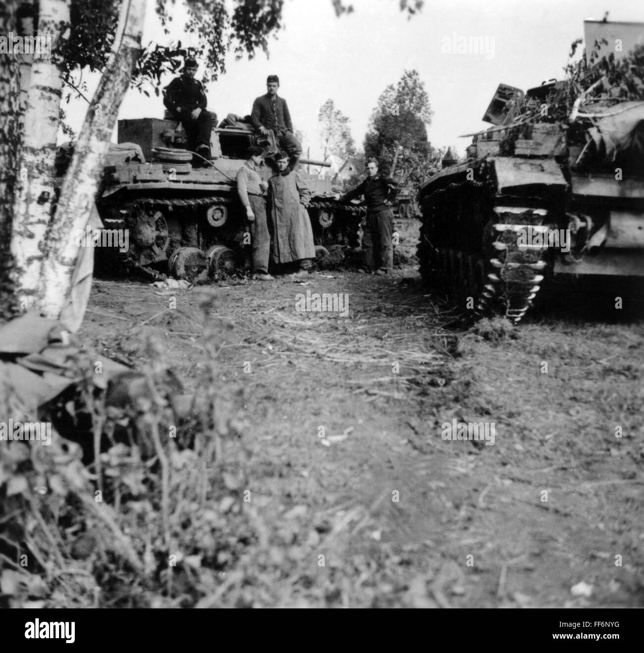 Second World War / WWII, Soviet Union, summer 1941, two German Panzer III tanks of Panzer Group Kleist (1st Panzer Army), Army Group South, Ukraine, Additional-Rights-Clearences-Not Available Stock Photo
