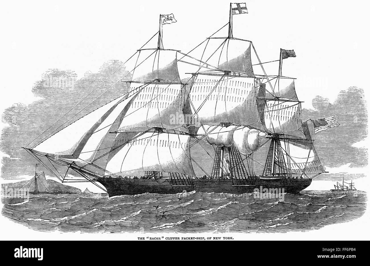 CLIPPER SHIP, 1851. /nThe American clipper ship 'Racer.' Wood engraving ...