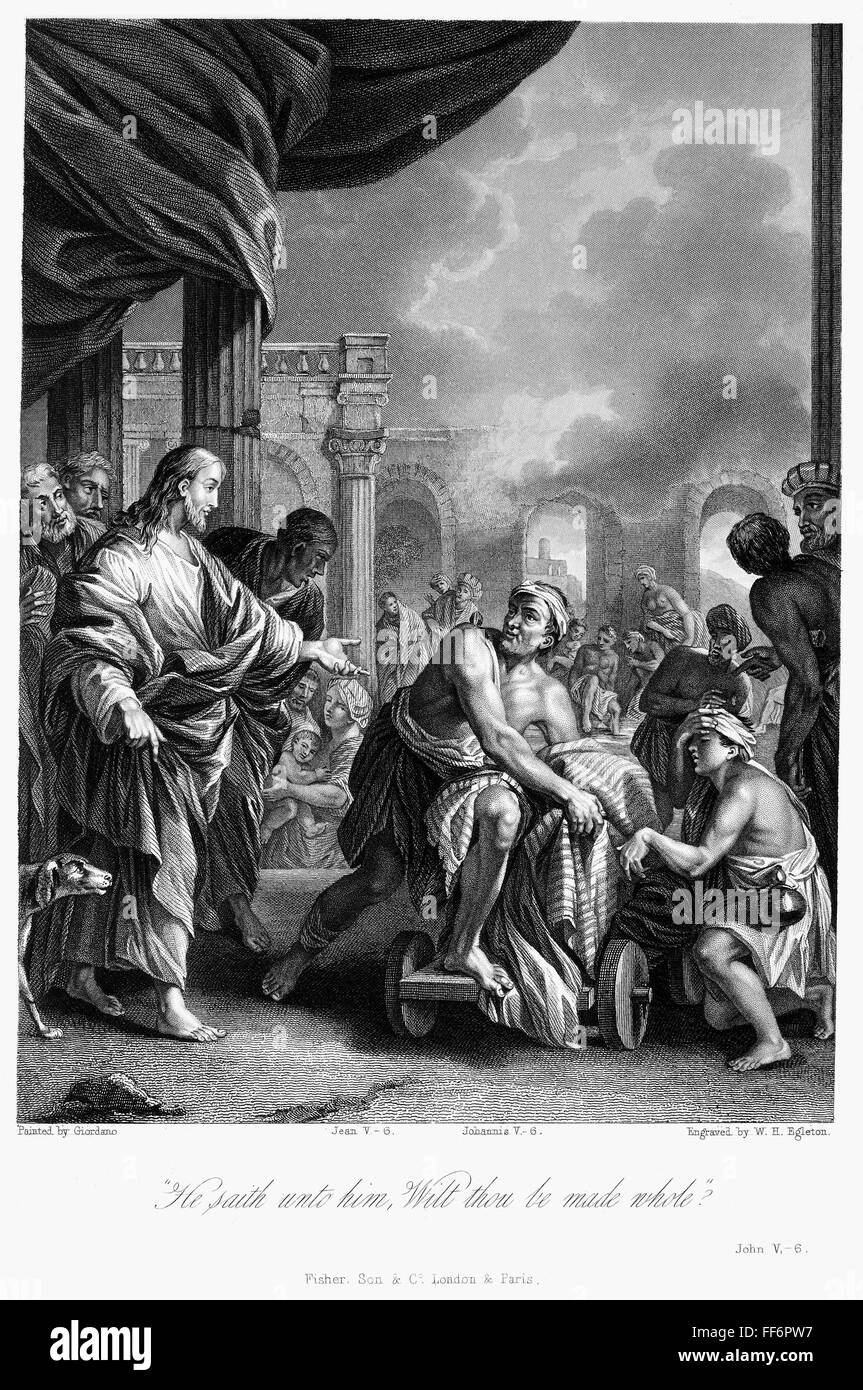 Jesus Healing N The Impotent Man Healed Steel Engraving After
