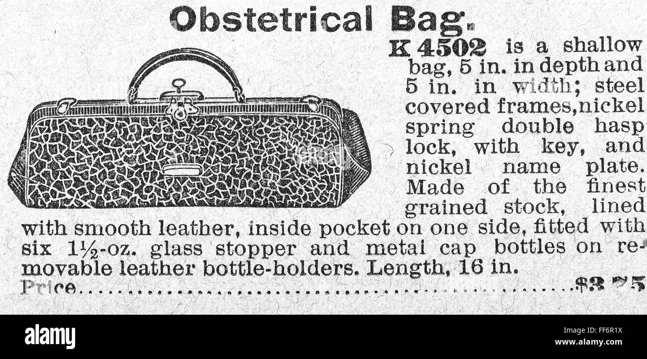 OBSTETRICAL BAG, c1900. /nAmerican catalogue cut, c1900. Stock Photo
