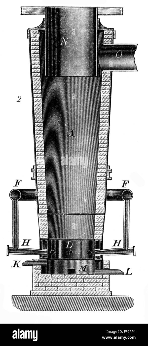 metal, silver, shaft furnace after Pilz, cross section, wood engraving, out of: 'Brockhaus Konversations-Lexikon', 14th edition, Leipzig, 1891 - 1895, Additional-Rights-Clearences-Not Available Stock Photo