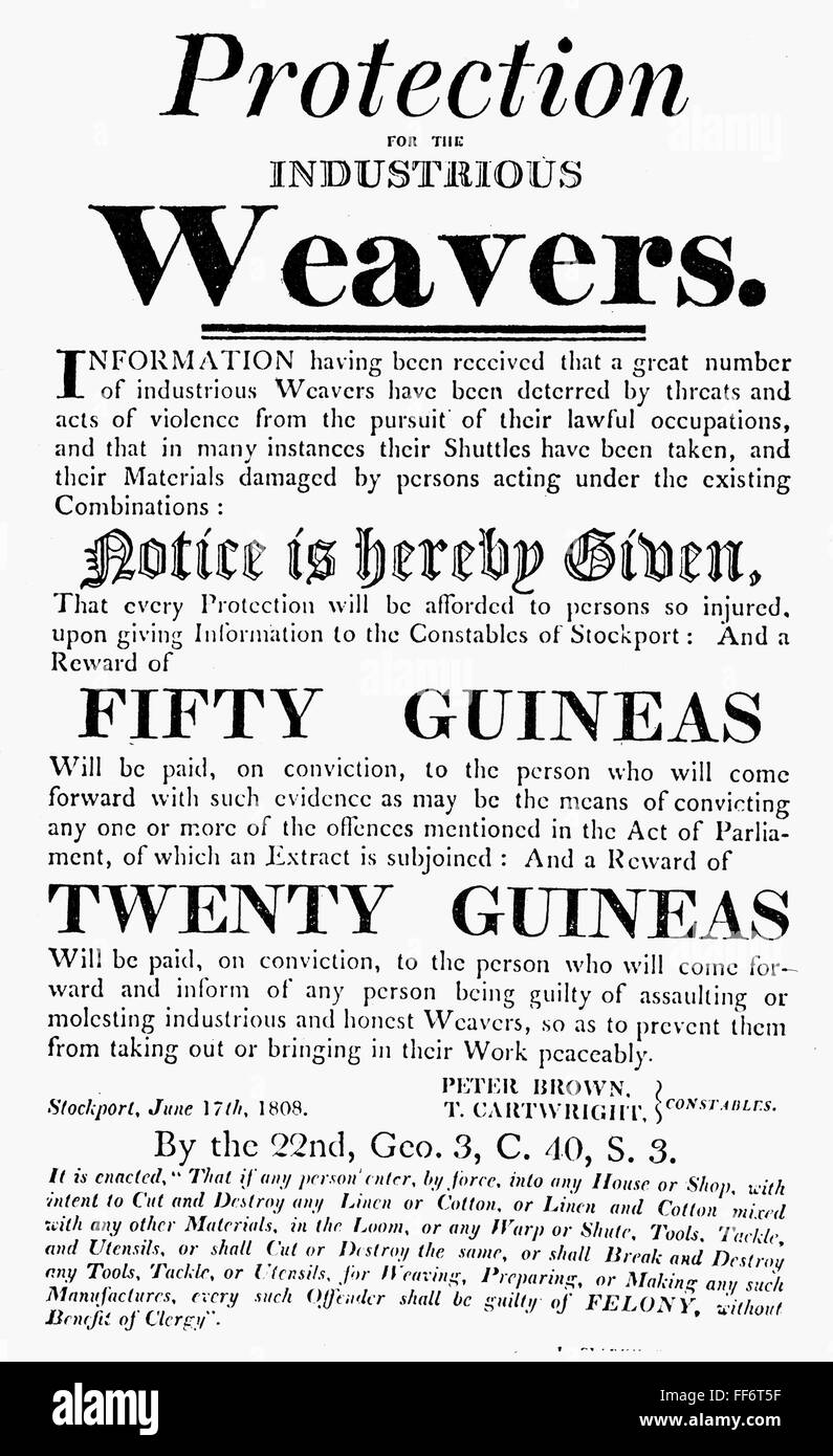 LUDDITE PLACARD, 1808. /nPlacard, pointing to the industrial unrest