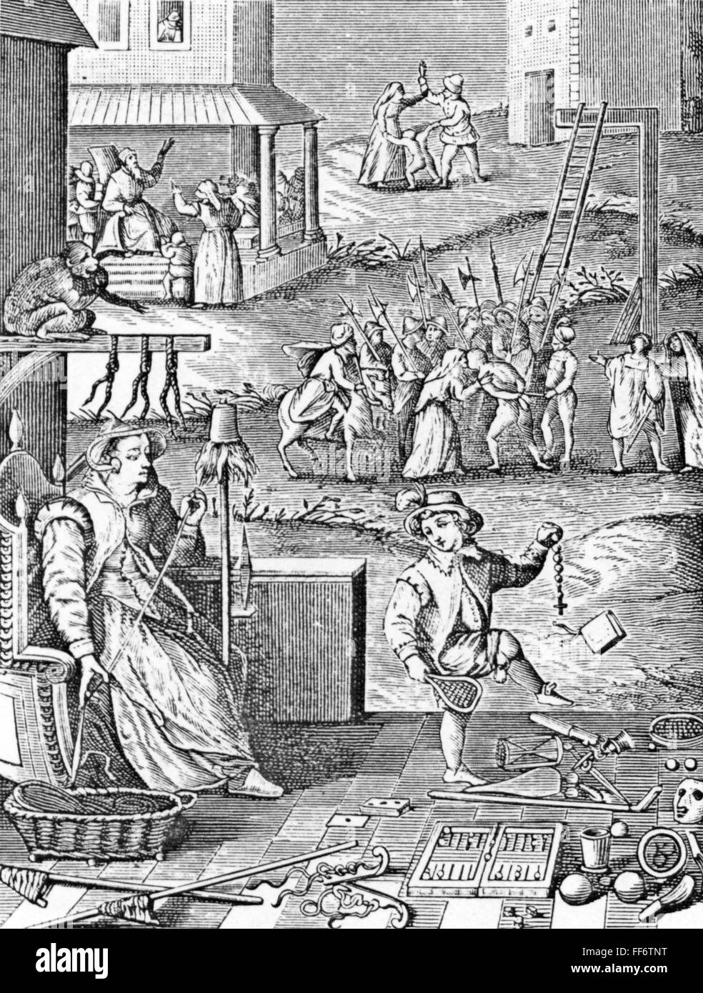 people, children, education, 'L'education maternelle' (The Maternal Education), copper engraving, 17th century, Artist's Copyright has not to be cleared Stock Photo