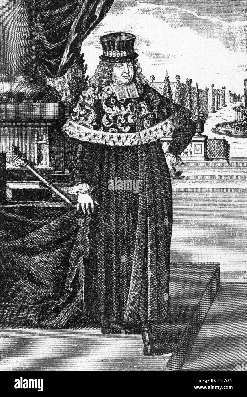 pedagogy, university, Rector magnificus, copper engraving, 17th century, 17th century, graphic, graphics, teachers, professor, professors, lecturer, lecturers, principal, principals, full length, standing, clothes, outfit, outfits, hat, hats, coat, coats, cape, capes, fur, furs, ermine, sceptre, scepter, sceptres, scepters, preservice teacher, pedagogue, pedagog, pedagogues, pedagogs, headmaster, headmasters, headpiece, headpieces, pedagogy, paedagogy, education, university, universities, historic, historical, man, men, male, people, Artist's Copyright has not to be cleared Stock Photo