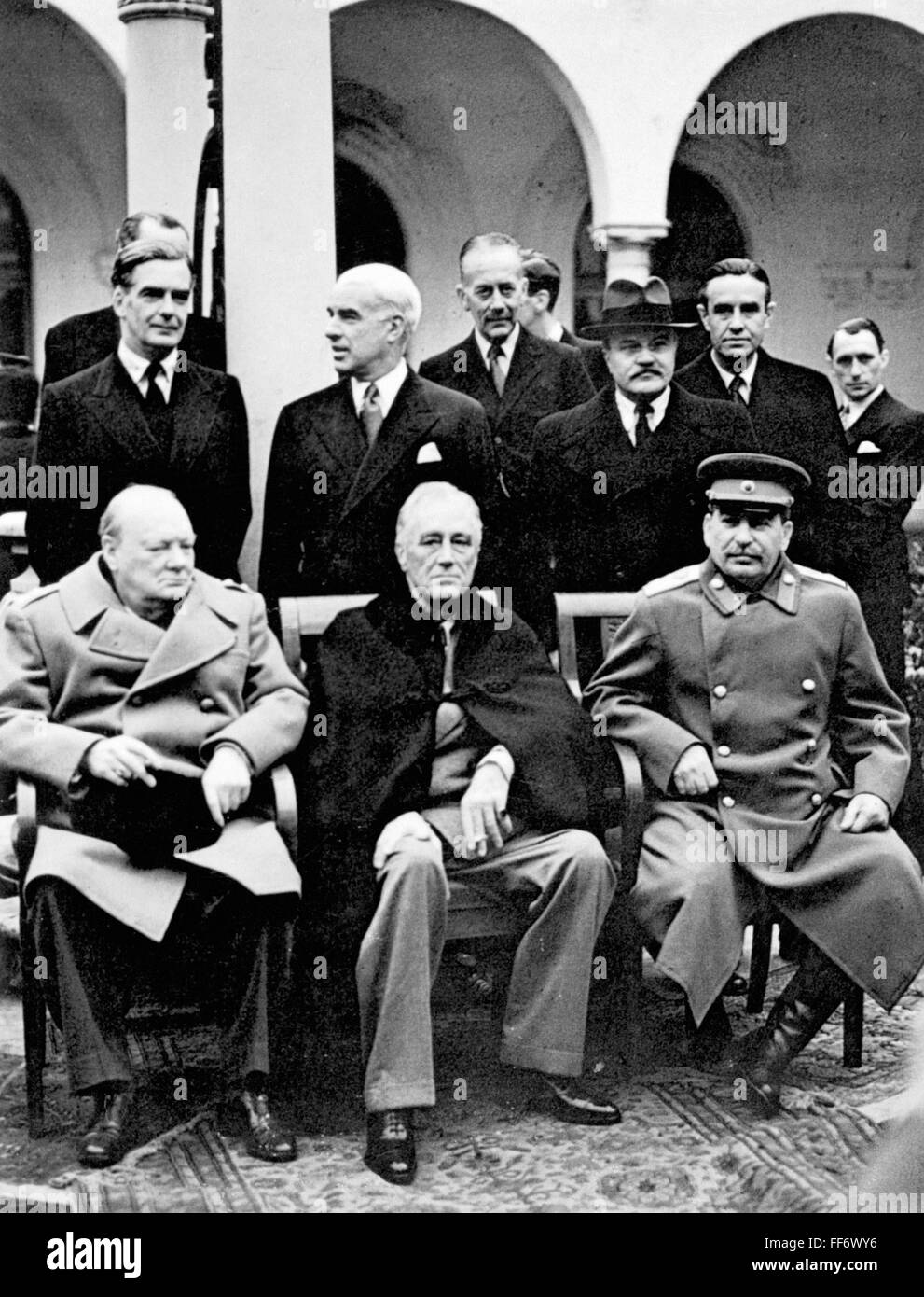 YALTA CONFERENCE, 1945. /nWinston Churchill, Franklin D. Roosevelt and Joseph Stalin at the