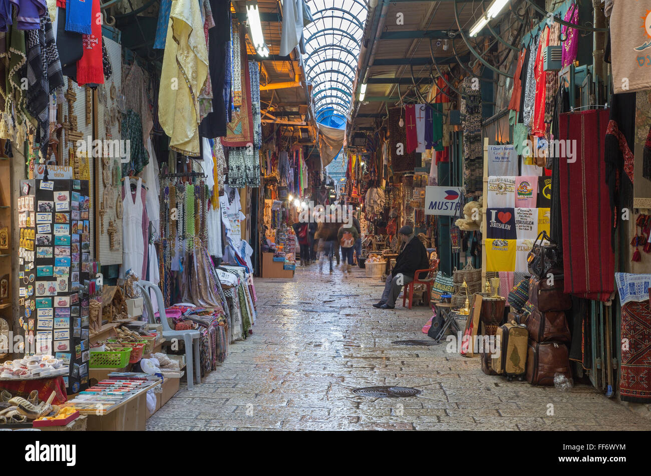 JERUSALEM, ISRAEL - MARCH 4, 2015: The market street in old town at full activity. Stock Photo