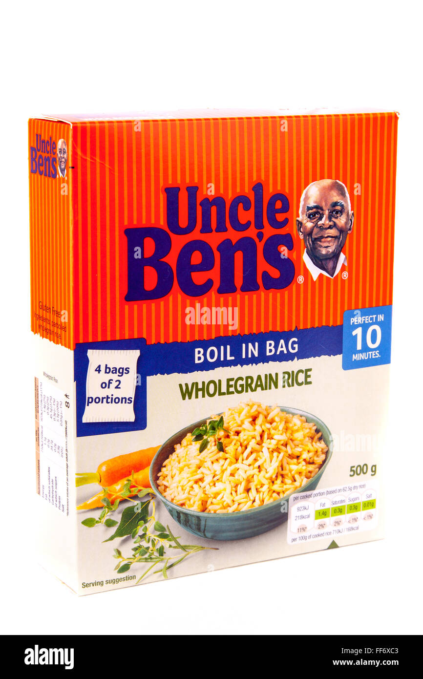 Uncle Ben's rice boil in the bag wholegrain rice box cutout cut out white background isolated Stock Photo