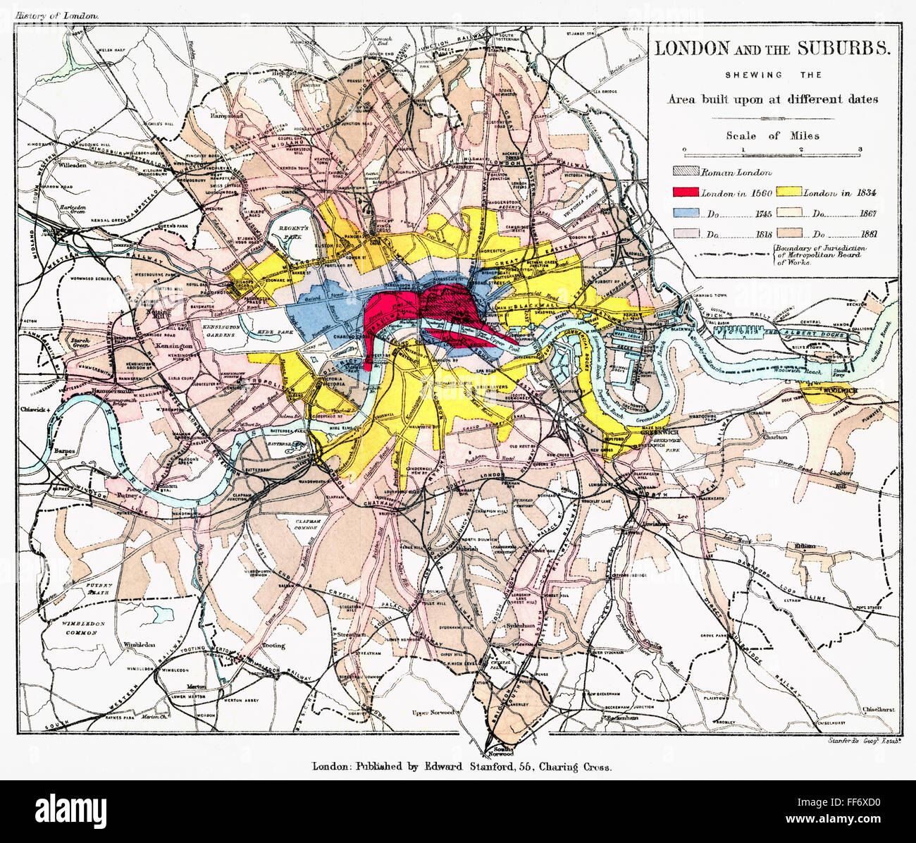 MAP OF LONDON, 1881. /nLithograph map, 1881 Stock Photo Alamy