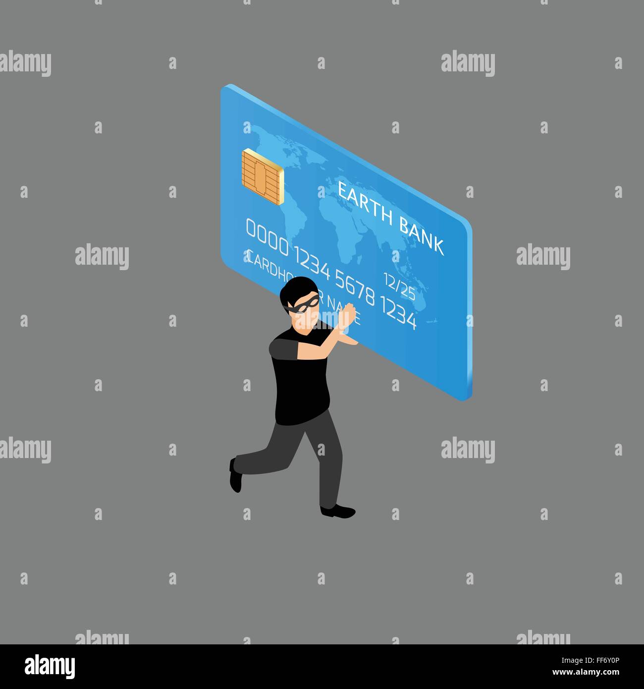 Thief running with credit card Stock Vector