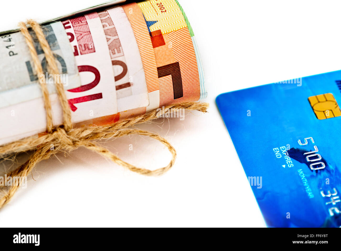 still life with euoro money and credit card Stock Photo