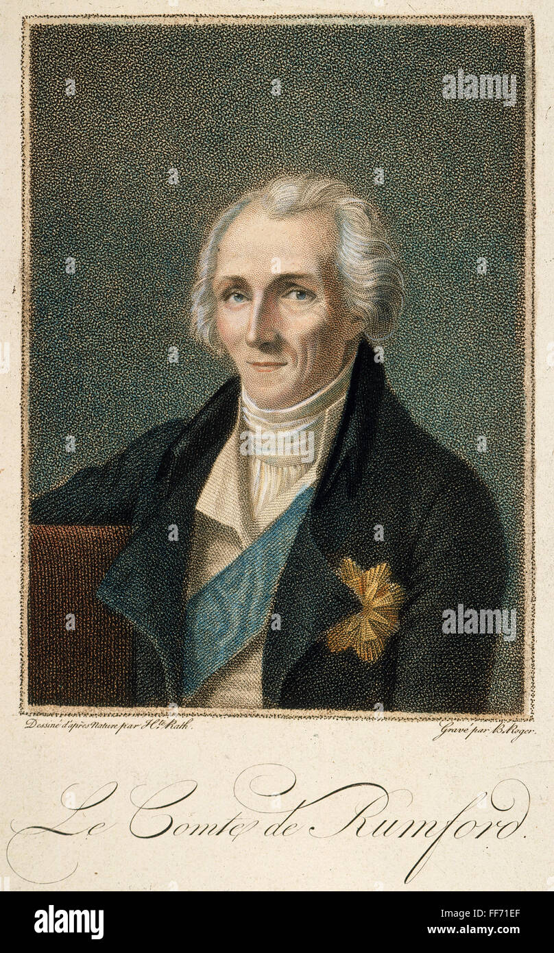 BENJAMIN THOMPSON /n(1753-1814). Count Rumford. American physicist and inventor. Stipple engraving, French, c1802, after Henriette Rath. Stock Photo