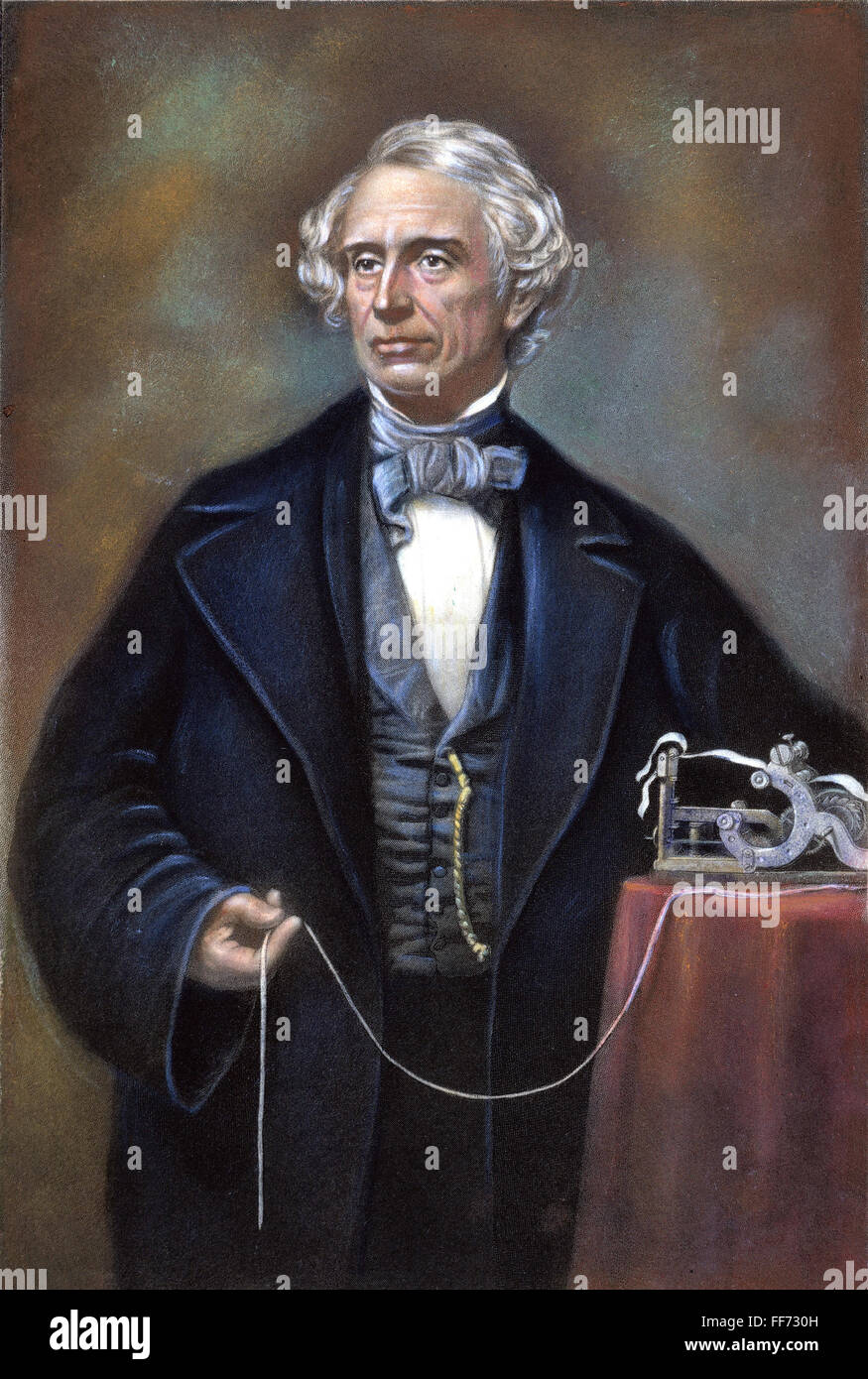SAMUEL MORSE (1791-1872) /nwith his telegraph. Mezzotint by John ...