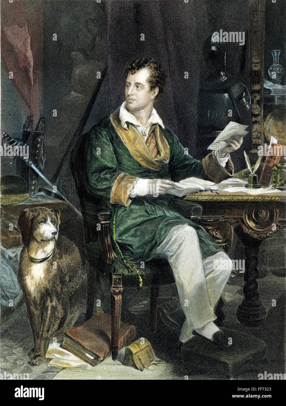 GEORGE GORDON BYRON /n(1788-1824). Sixth Baron Byron. English poet. Steel engraving, American, 1867, after a painting by Alonzo Chappel. Stock Photo