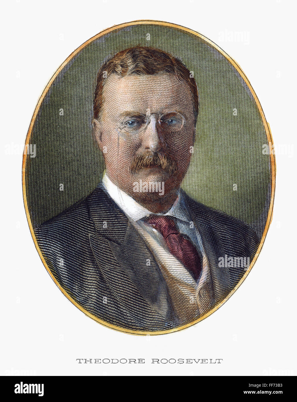 THEODORE ROOSEVELT /n(1858-1919): contemporary steel engraving. Stock Photo