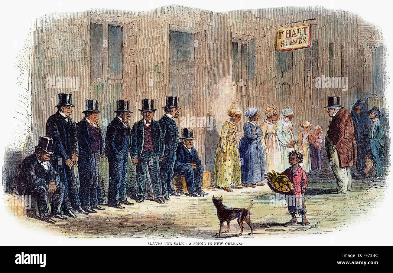 NEW ORLEANS AUCTION, 1861. /nHouse slaves waiting to be sold at a New Orleans slave dealer at