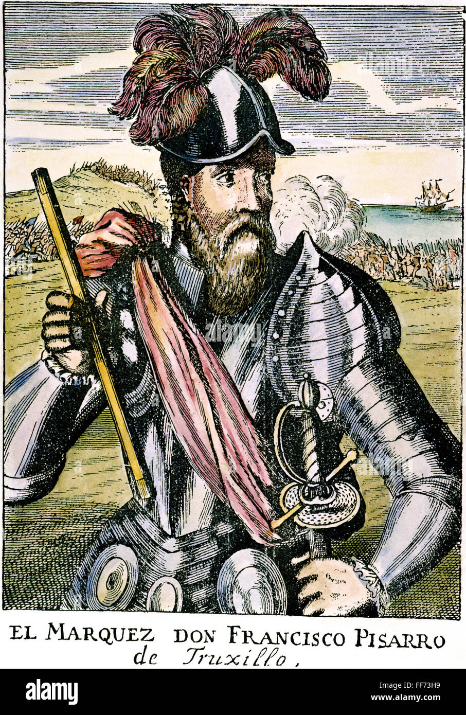 FRANCISCO PIZARRO /n(c1475-1541). Spanish conqueror of Peru. Line engraving, Spanish, 17th century. Stock Photo