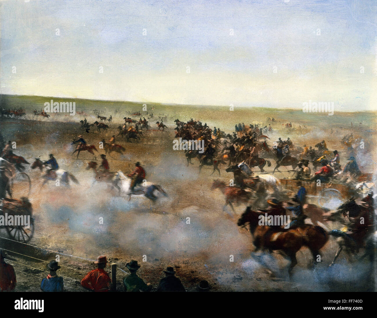 OKLAHOMA LAND RUSH, 1893. /nHomestead claimants rushing into the