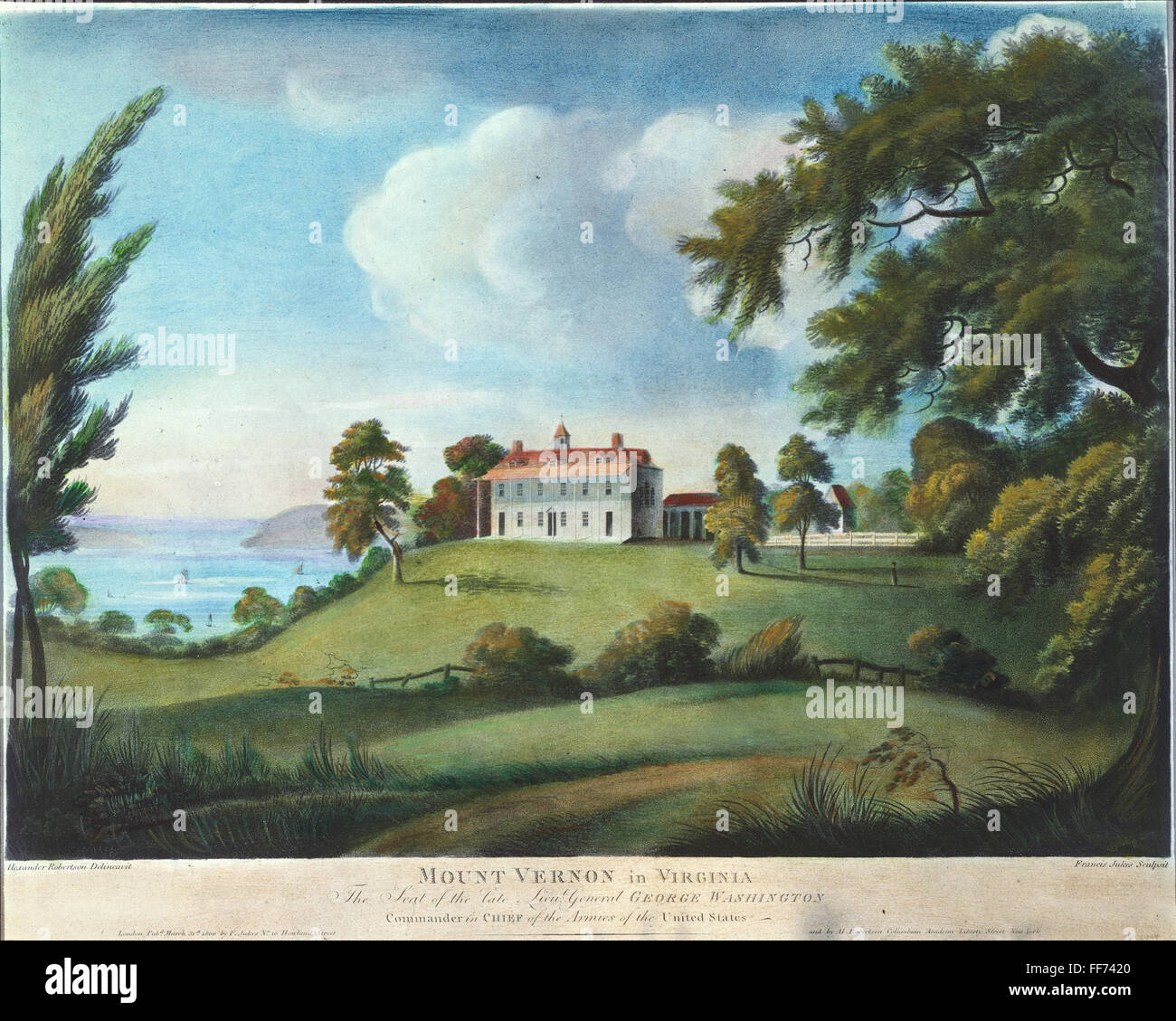 MOUNT VERNON, 1800. /nMount Vernon, the home of George Washington on the Potomac River in Virginia. Aquatint, 1800, by Francis Jukes after Alexander Robertson. Stock Photo