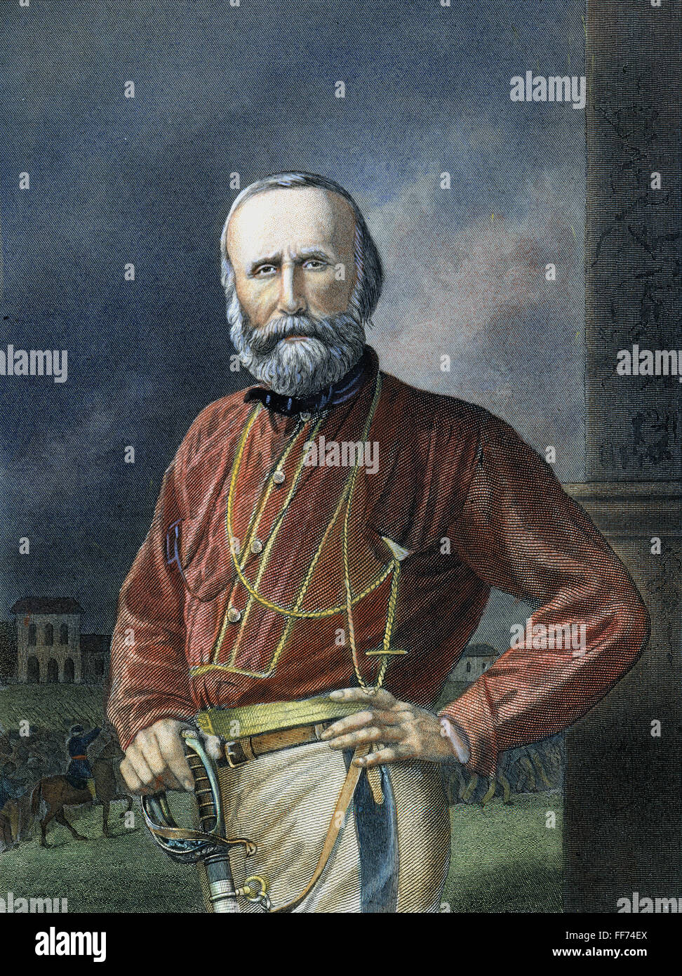 GIUSEPPE GARIBALDI /n(1807-1882.) Italian nationalist and military leader. Steel engraving, American, 1869. Stock Photo