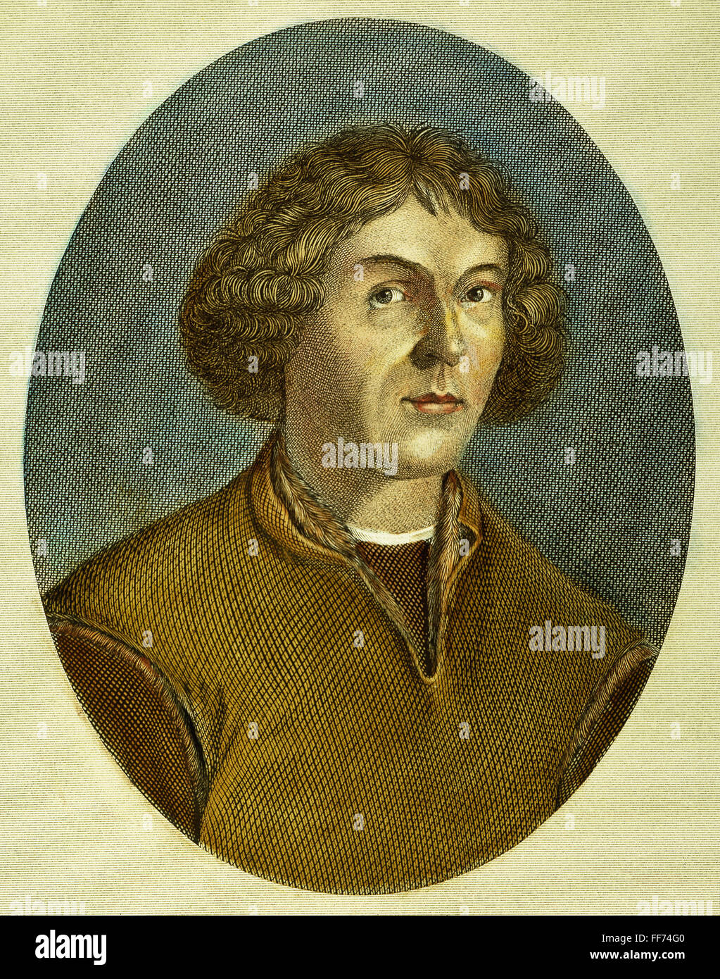NICOLAUS COPERNICUS /n(1473-1543). Polish astronomer: colored engraving, 18th century. Stock Photo