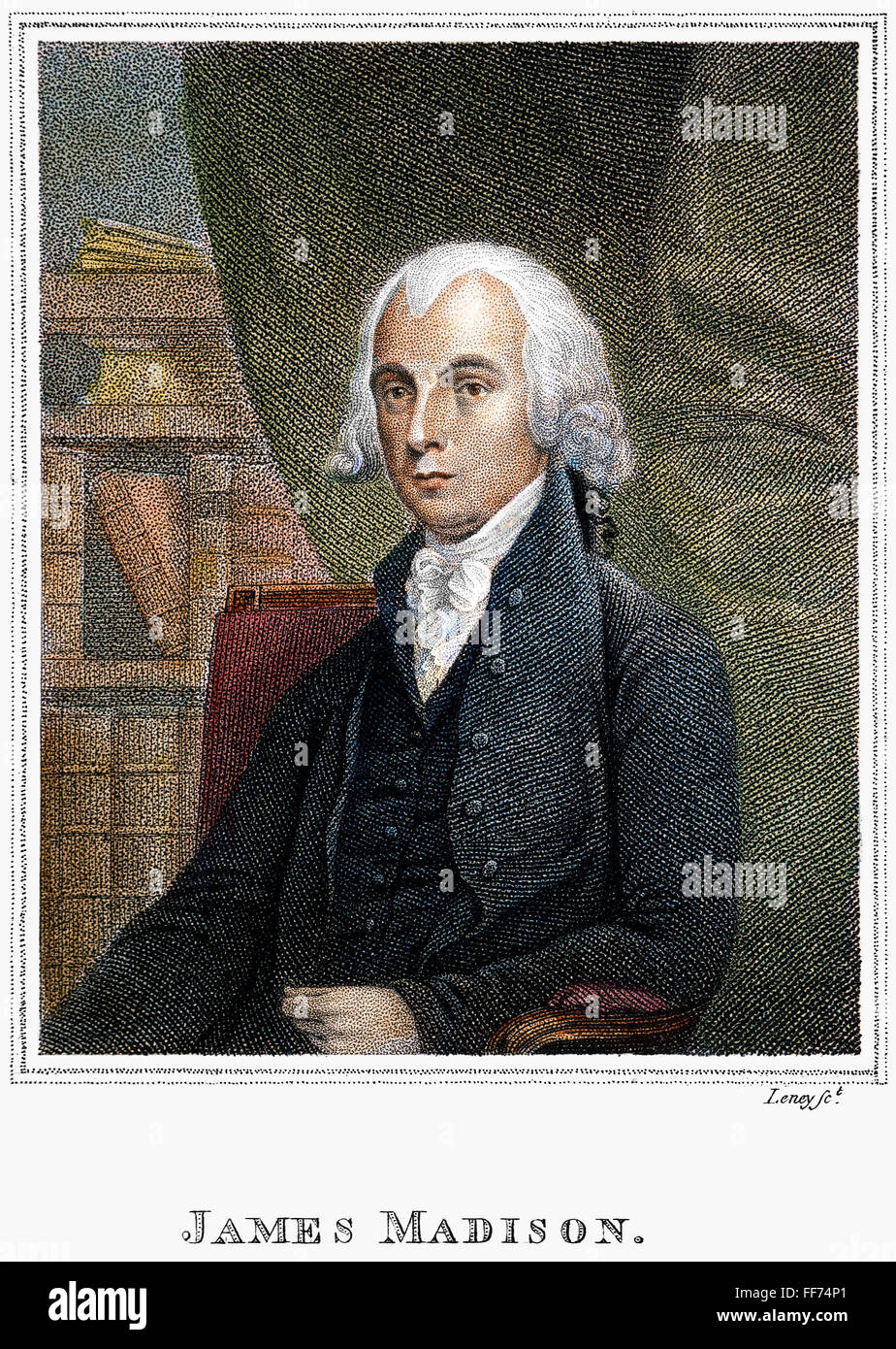 JAMES MADISON (1751-1836). /nColor line and stipple engraving, c1815. Stock Photo
