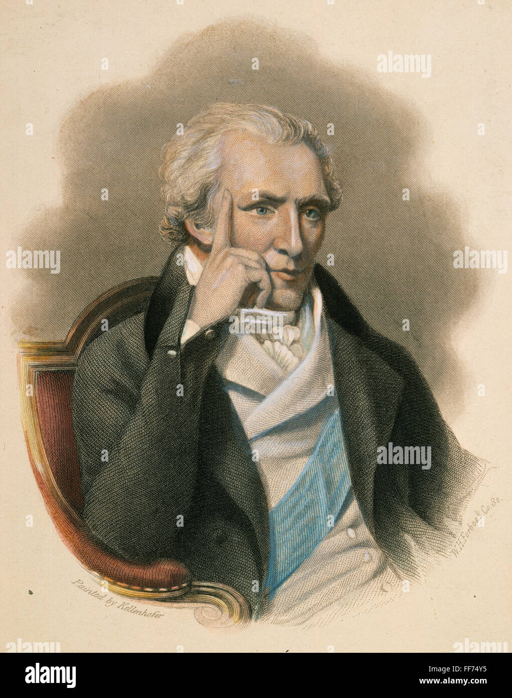 BENJAMIN THOMPSON /n(1753-1814). Count Rumford. American phycicist and inventor. At age 45. Line and stipple engraving, 19th century. Stock Photo