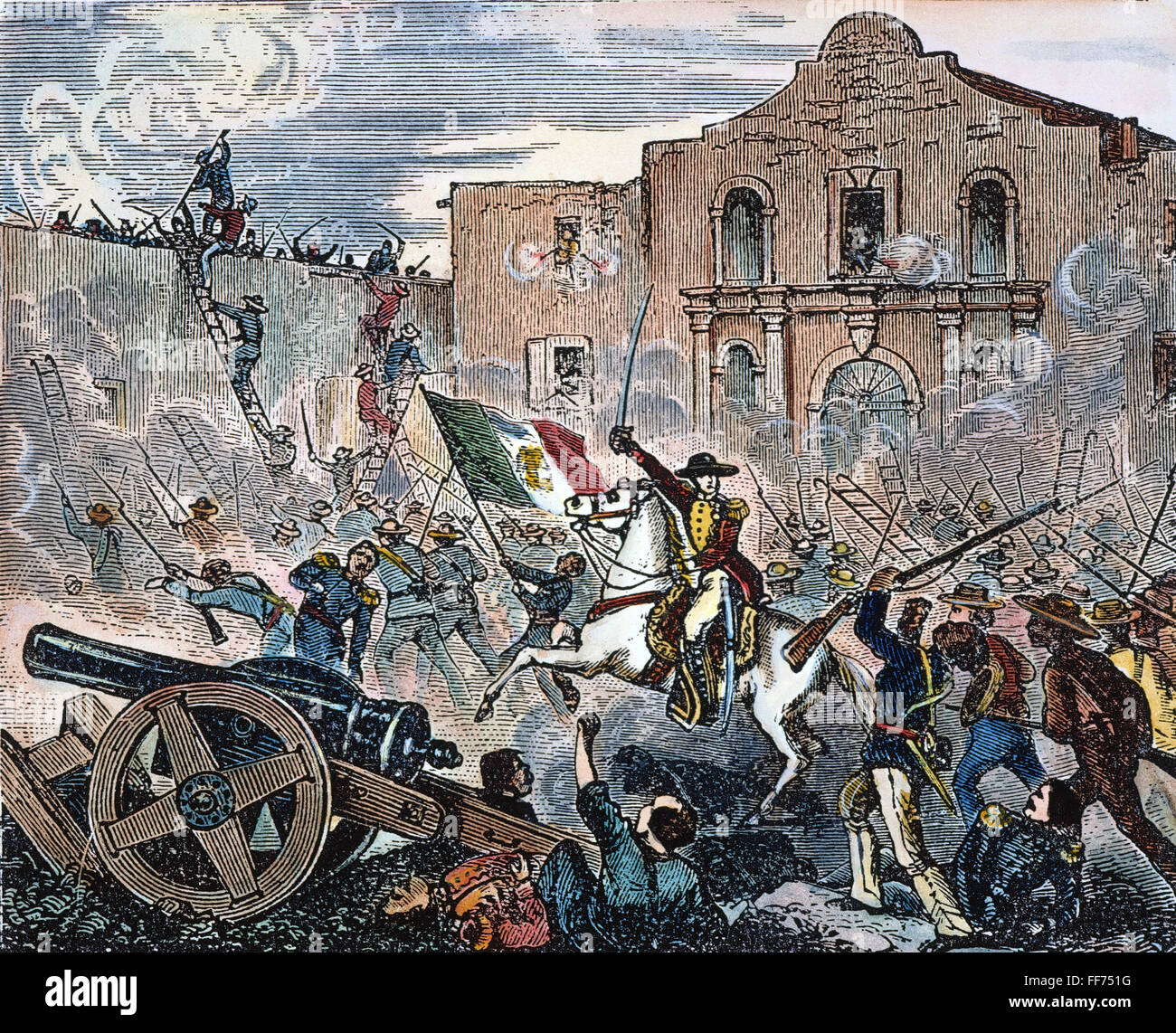 TEXAS: THE ALAMO, 1836. /nThe storming of the Alamo at San Antonio, Texas, 23 February 1836 by General Santa Anna and his troops. American engraving, 19th century. Stock Photo