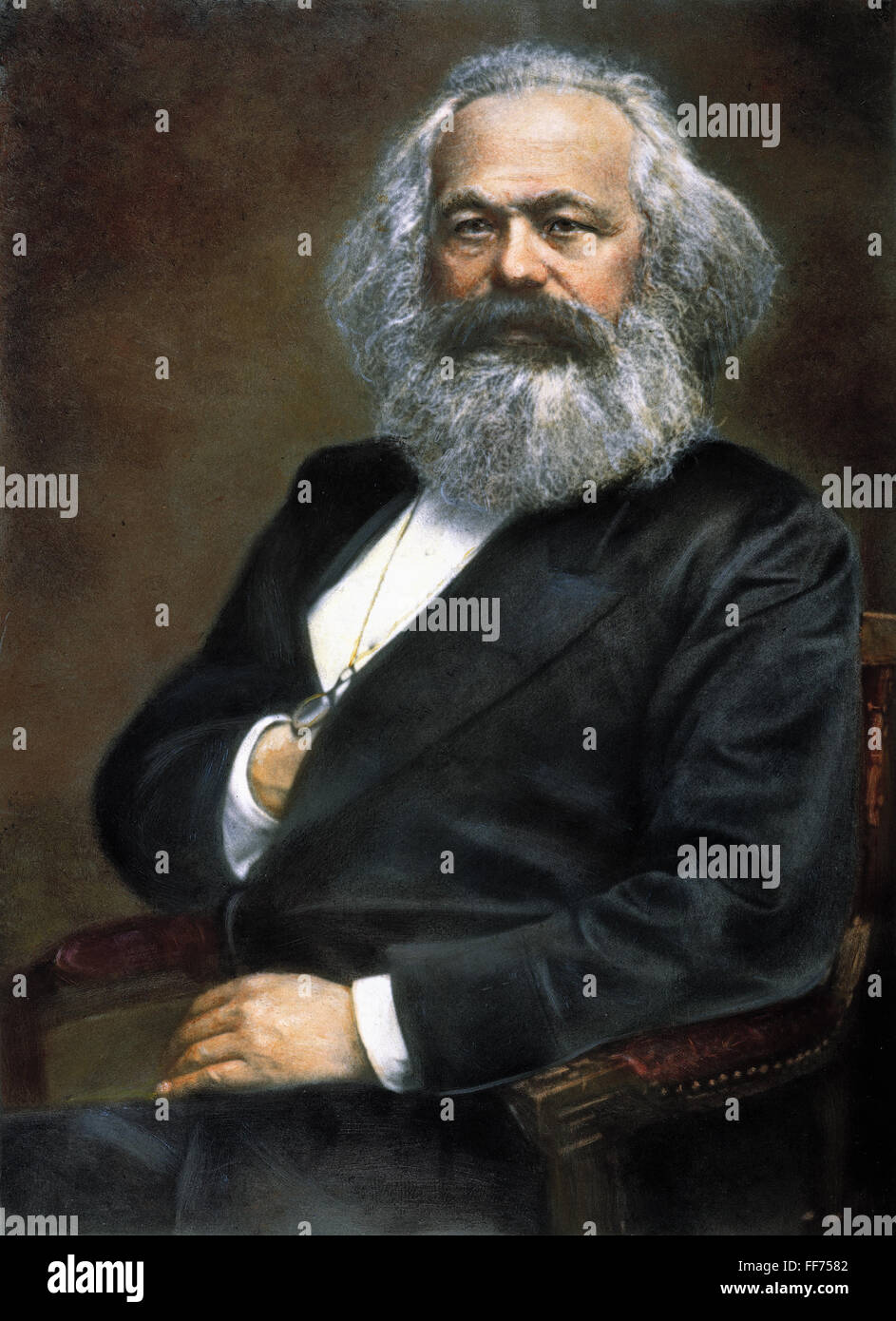 KARL MARX (1818-1883). /nGerman political philosopher. Oil over a photograph. Stock Photo