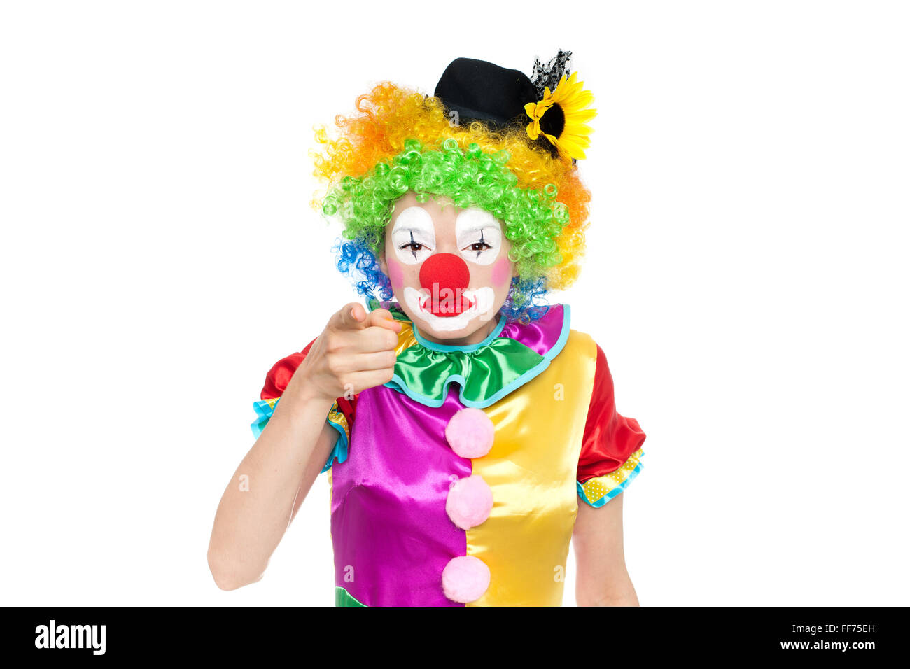 Beautiful young woman as angry clown - colorful portrait Stock Photo ...