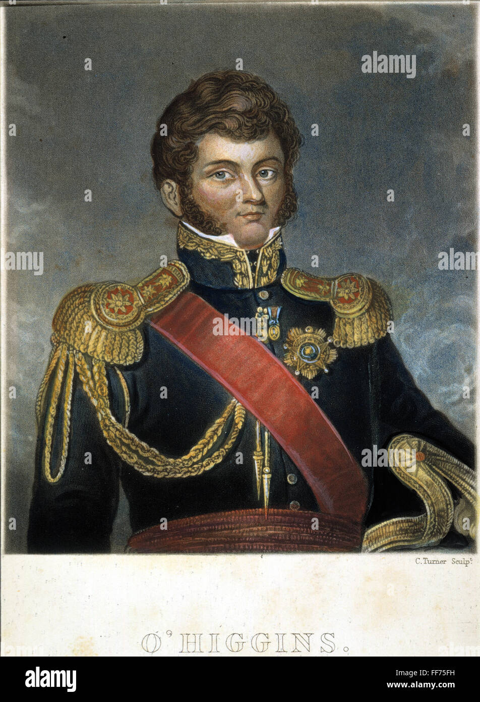 BERNARDO O'HIGGINS /n(1778-1842). Chilean soldier and statesman. English mezzotint, 1829. Stock Photo