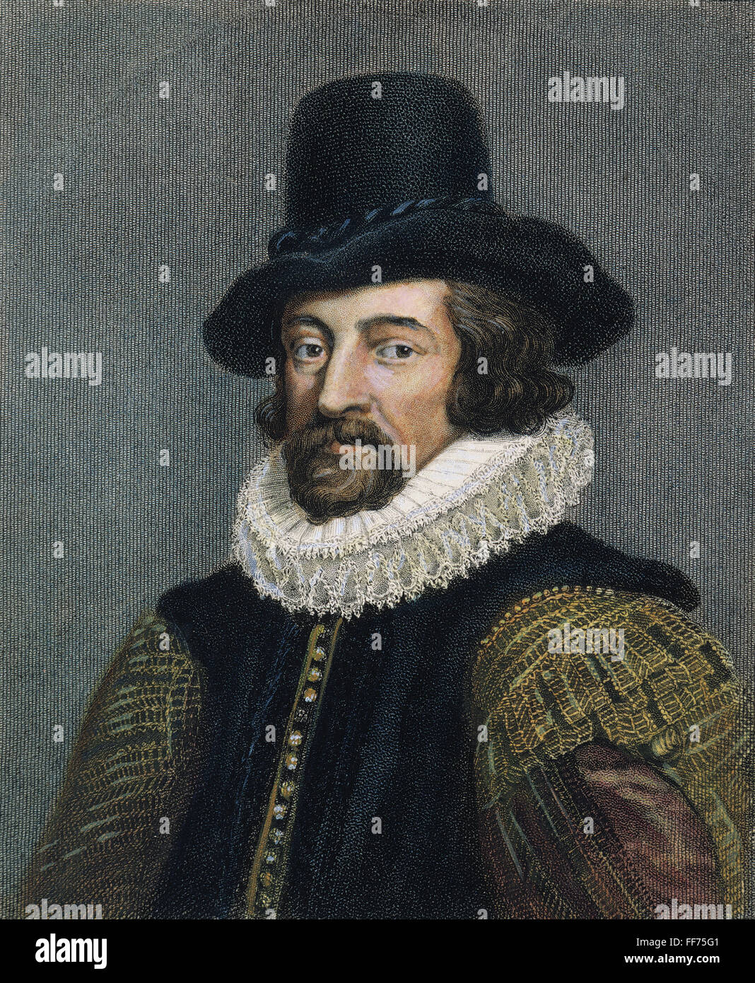 SIR FRANCIS BACON (1561-1626). English philosopher, statesman, and author. Steel engraving, English, 19th century. Stock Photo
