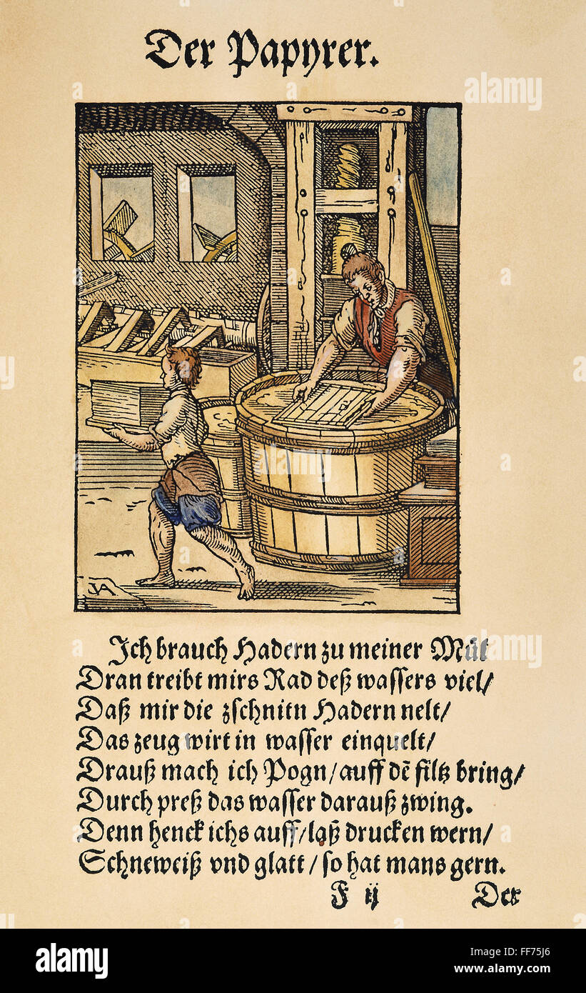 PAPER MAKER, 1568. /n'The Paper maker, in his water-driven mill, makes