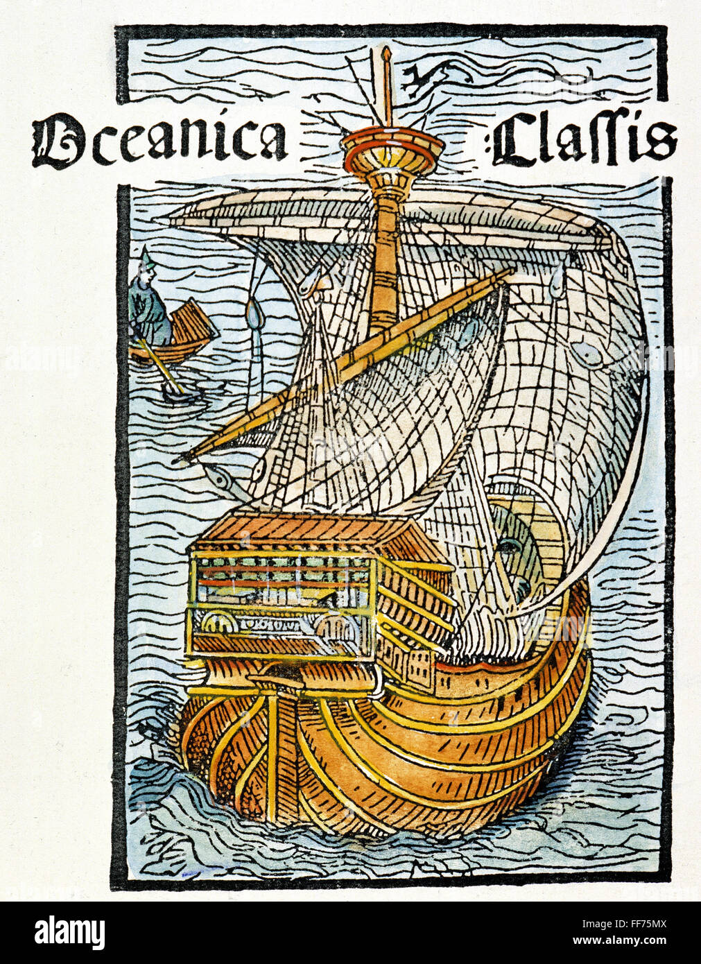 CARAVEL /nsimilar to the 'Santa Maria. Woodcut from the illustrated edition of the Columbus letter to Gabriel Sanchez, 1493. Stock Photo