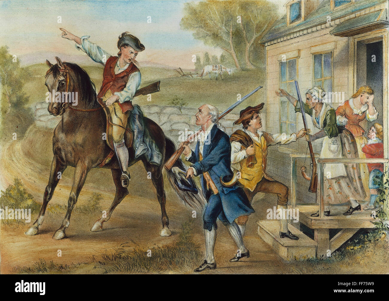 MINUTEMEN, 1776. /nMinute-Men of the Revolution: lithograph, 1876, by Currier & Ives. Stock Photo